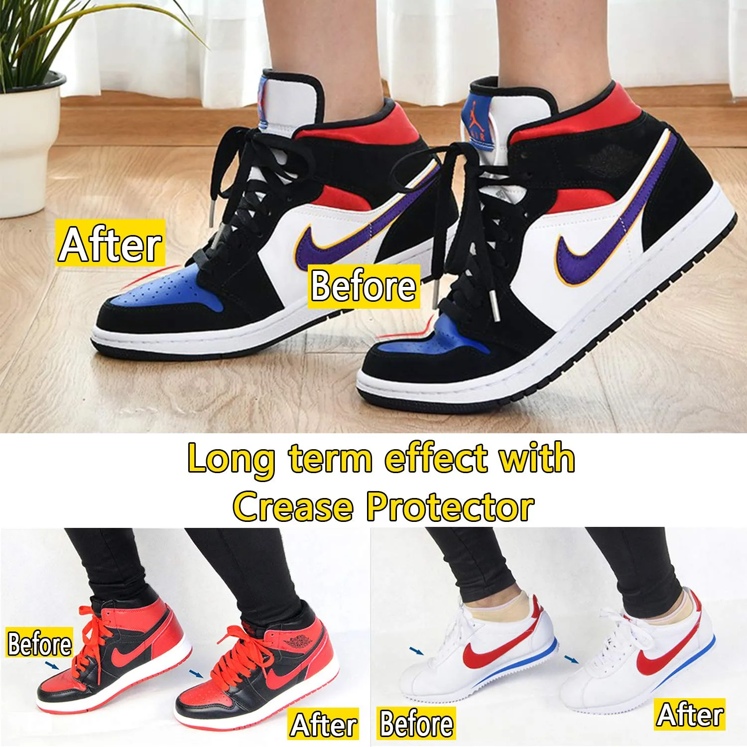 2 Pair -Men Sneaker Shoes Protector Against Shoe Creases, for Running Casual Shoes， Toe Box Crease Protector， Soft Material，for Men's US Size 7.5-12 Black