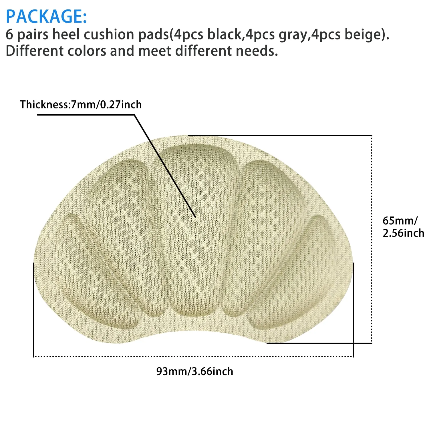 3 Pairs Heel Cushion Pads Heel Cushion Inserts Heel Protectors Heel Grips Shoes Pads Self Adhesive Heel Grip Liner,for Downsize,Prevent Grind Feet (Black,Gray,Beige)