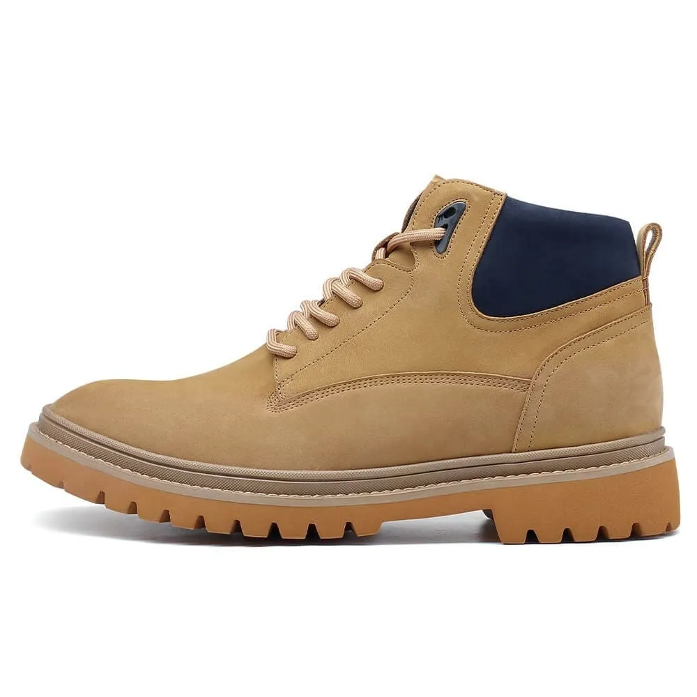7 CM / 2.76 Inches CMR CHAMARIPA Height Increasing Shoes - Yellow Nubuck Leather Elevator Boots for Men