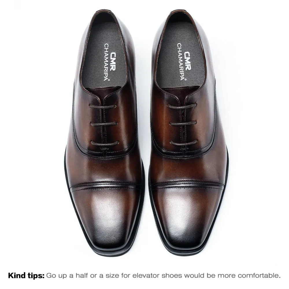 7 CM / 2.76 inches CMR CHAMARIPA Men's Brown Oxford Shoes with Higher Heels - Height Boosting Shoes