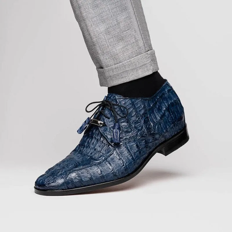 7CM/2.76 Inches CMR CHAMARIPA Elevate Your Style with Men's Navy Crocodile Derby Elevator Shoes