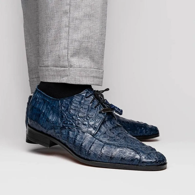7CM/2.76 Inches CMR CHAMARIPA Elevate Your Style with Men's Navy Crocodile Derby Elevator Shoes