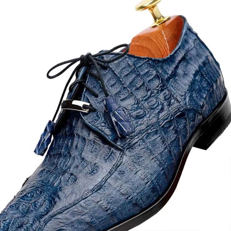 7CM/2.76 Inches CMR CHAMARIPA Elevate Your Style with Men's Navy Crocodile Derby Elevator Shoes
