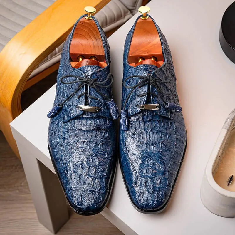 7CM/2.76 Inches CMR CHAMARIPA Elevate Your Style with Men's Navy Crocodile Derby Elevator Shoes