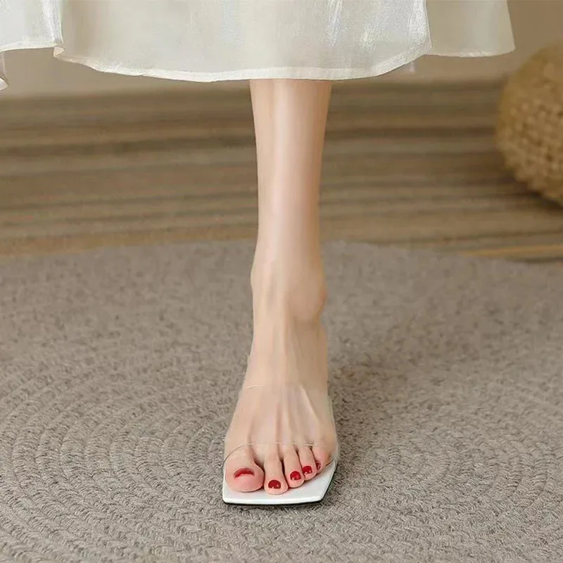 binfenxie  -  Fashion PVC Mid Heels Shoes Open Toe Slippers Women Shoes Party Flip Flops 2024 New Luxury Summer Designer Sandals Ladies Slides