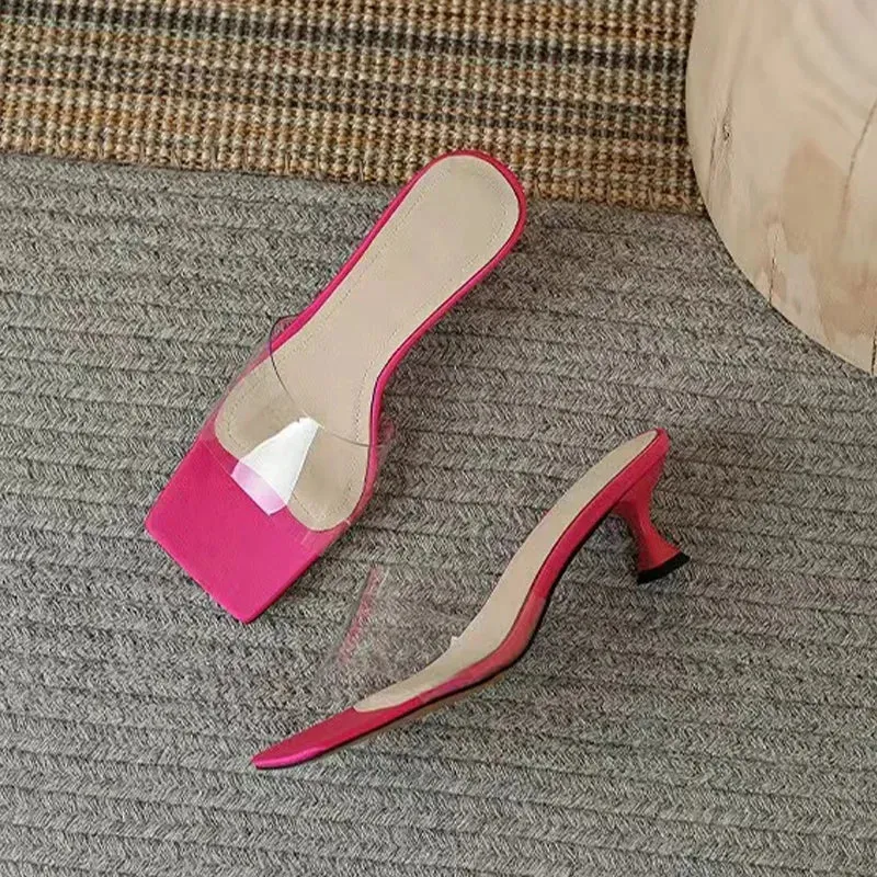 binfenxie  -  Fashion PVC Mid Heels Shoes Open Toe Slippers Women Shoes Party Flip Flops 2024 New Luxury Summer Designer Sandals Ladies Slides
