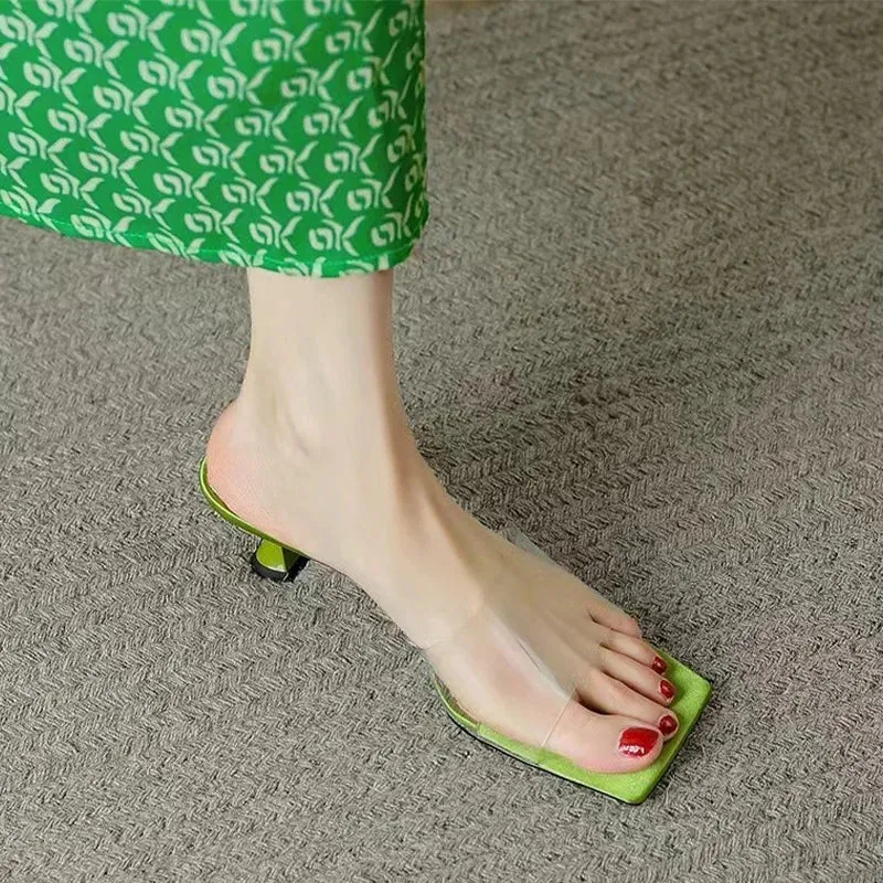 binfenxie  -  Fashion PVC Mid Heels Shoes Open Toe Slippers Women Shoes Party Flip Flops 2024 New Luxury Summer Designer Sandals Ladies Slides