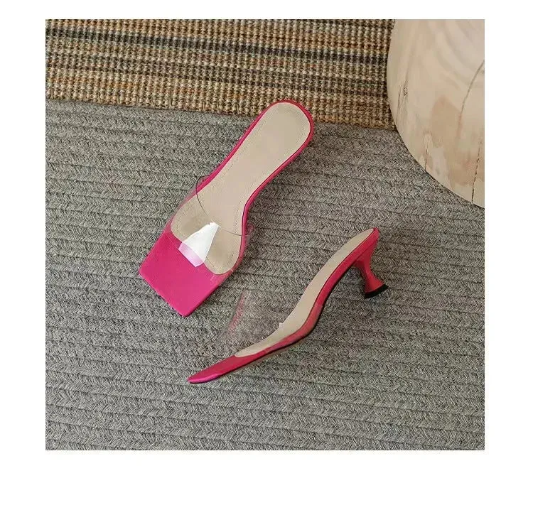 binfenxie  -  Fashion PVC Mid Heels Shoes Open Toe Slippers Women Shoes Party Flip Flops 2024 New Luxury Summer Designer Sandals Ladies Slides