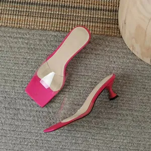 binfenxie  -  Fashion PVC Mid Heels Shoes Open Toe Slippers Women Shoes Party Flip Flops 2024 New Luxury Summer Designer Sandals Ladies Slides