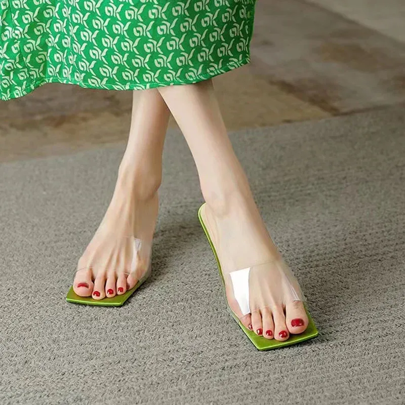 binfenxie  -  Fashion PVC Mid Heels Shoes Open Toe Slippers Women Shoes Party Flip Flops 2024 New Luxury Summer Designer Sandals Ladies Slides