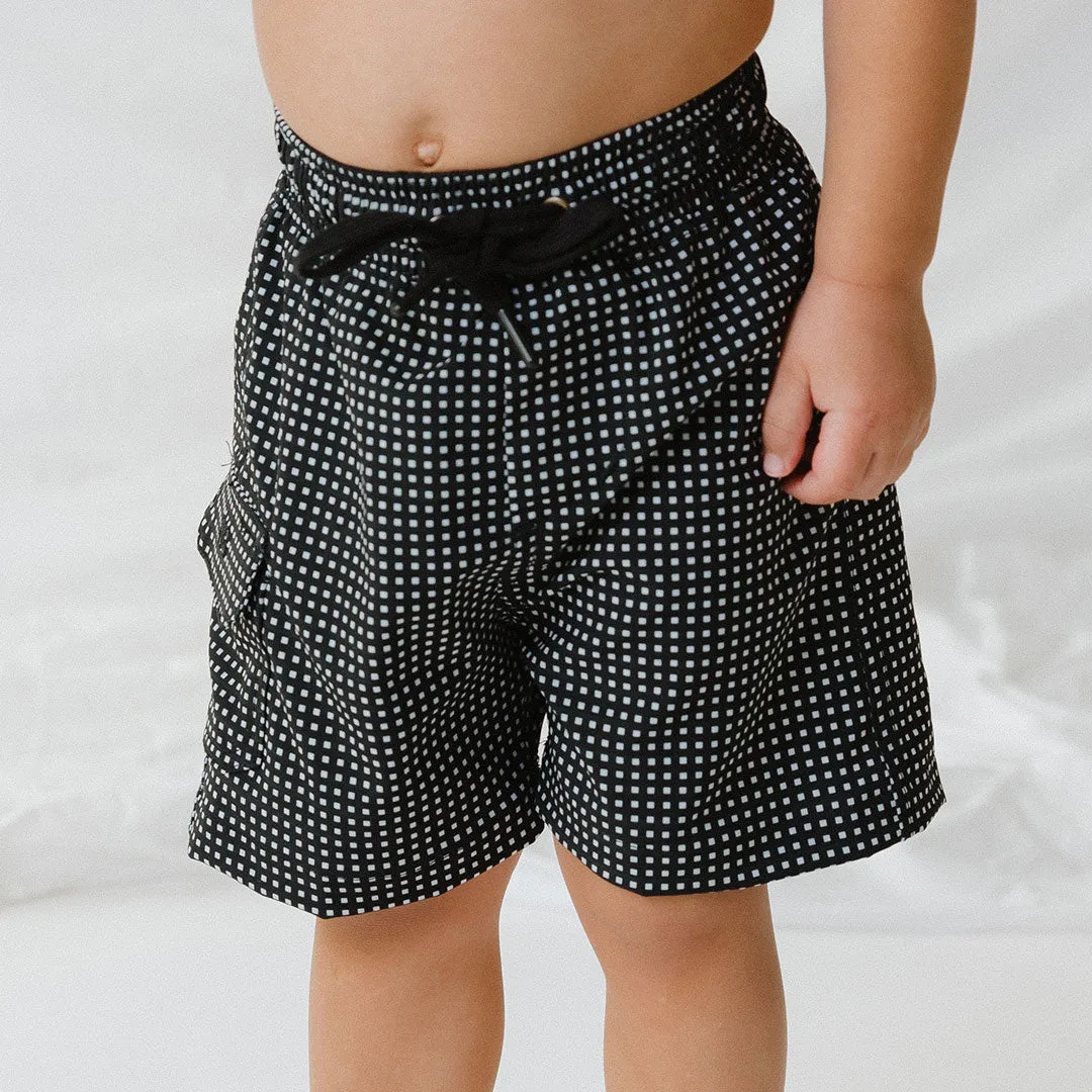 Black Checkers Jr. Swim Trunks
