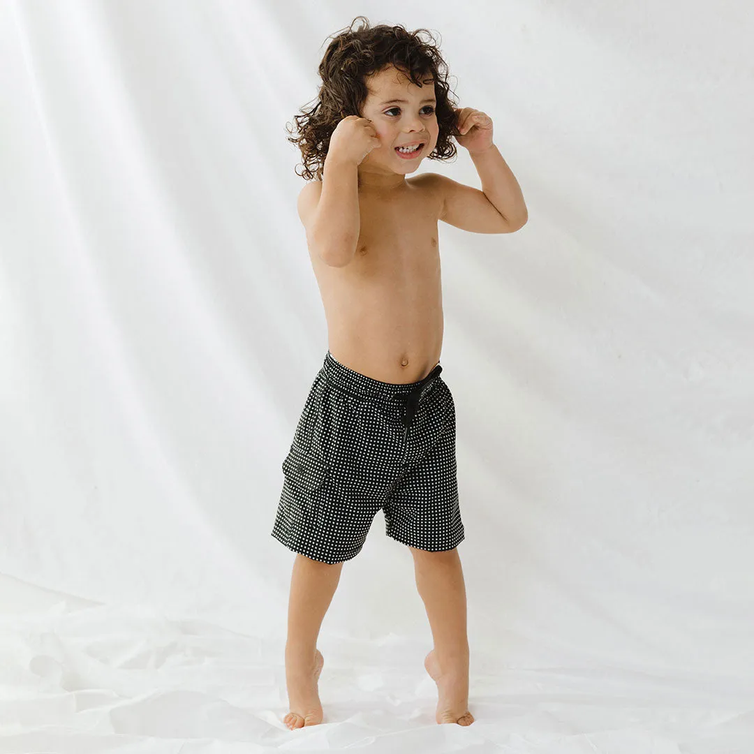 Black Checkers Jr. Swim Trunks