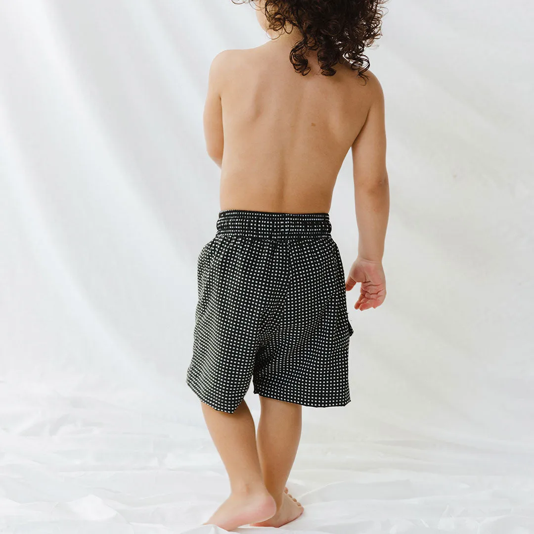Black Checkers Jr. Swim Trunks