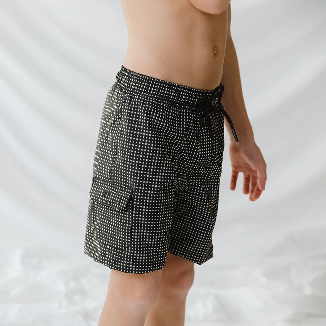 Black Checkers Jr. Swim Trunks