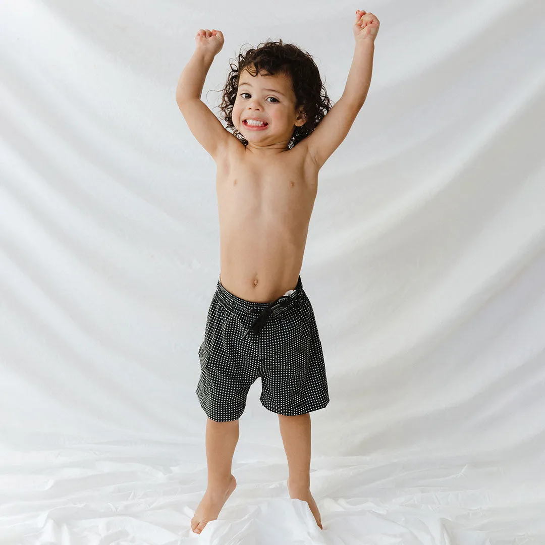Black Checkers Jr. Swim Trunks