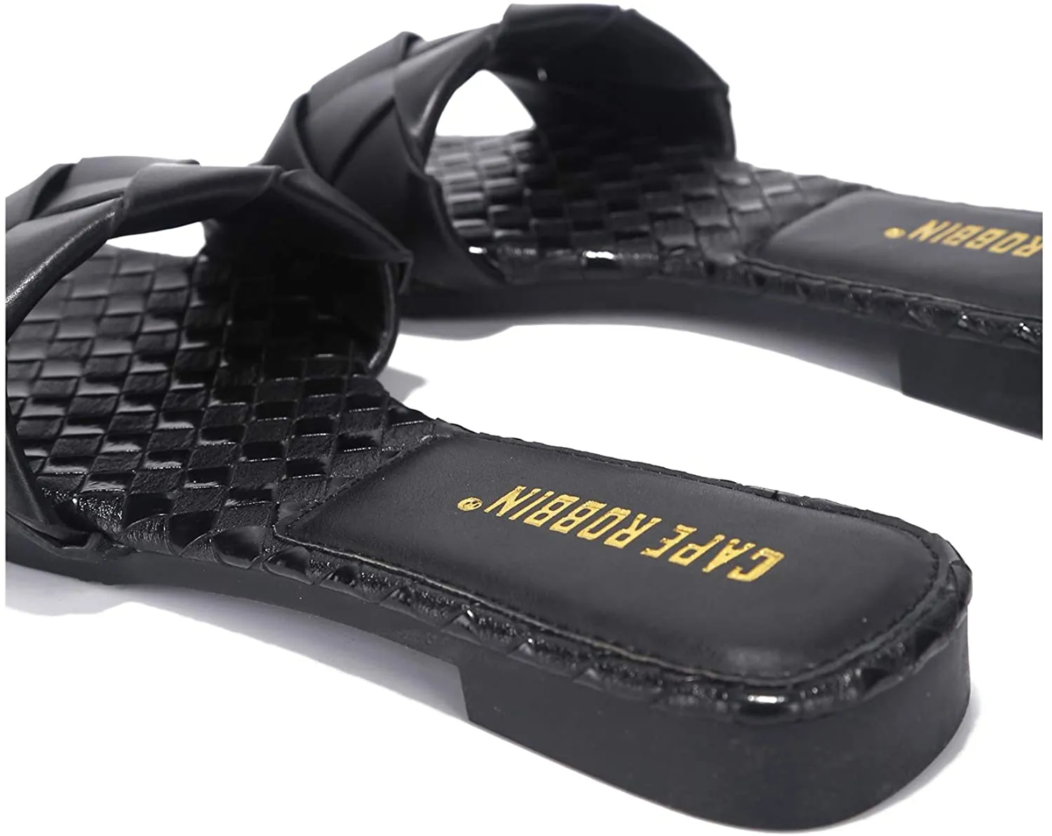 Cape Robbin Deja Woven Mules Slip On Flat Slides Sandals Black (6, Black)