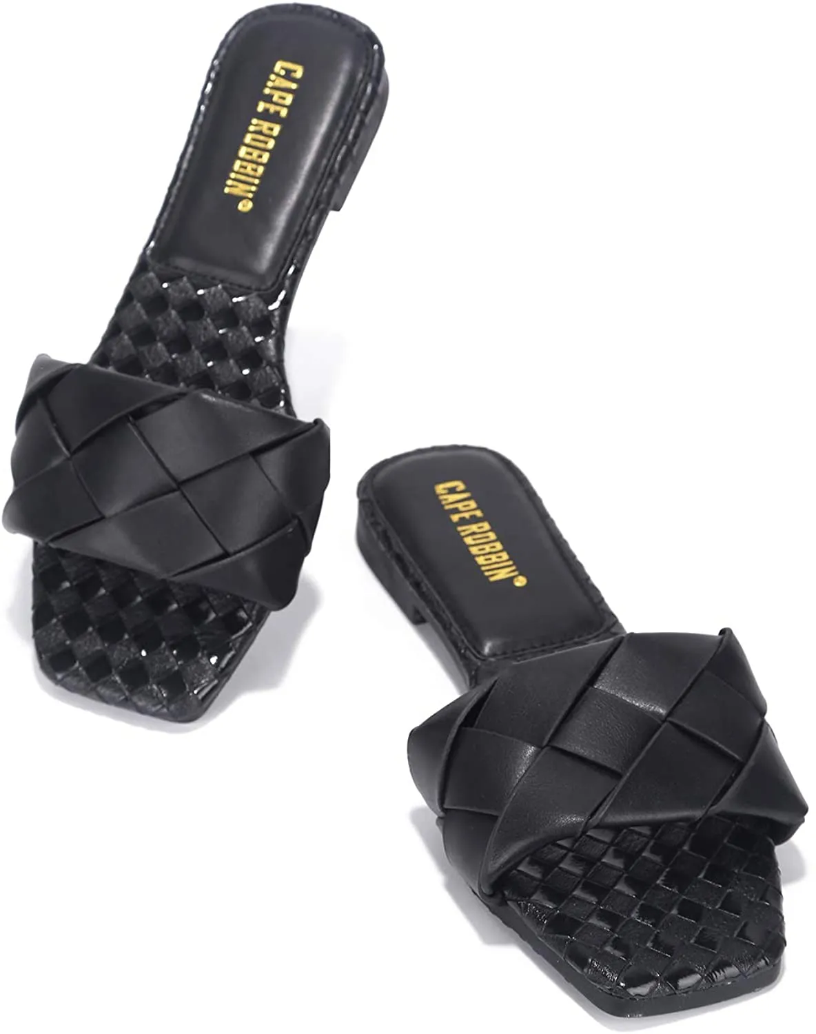 Cape Robbin Deja Woven Mules Slip On Flat Slides Sandals Black (6, Black)