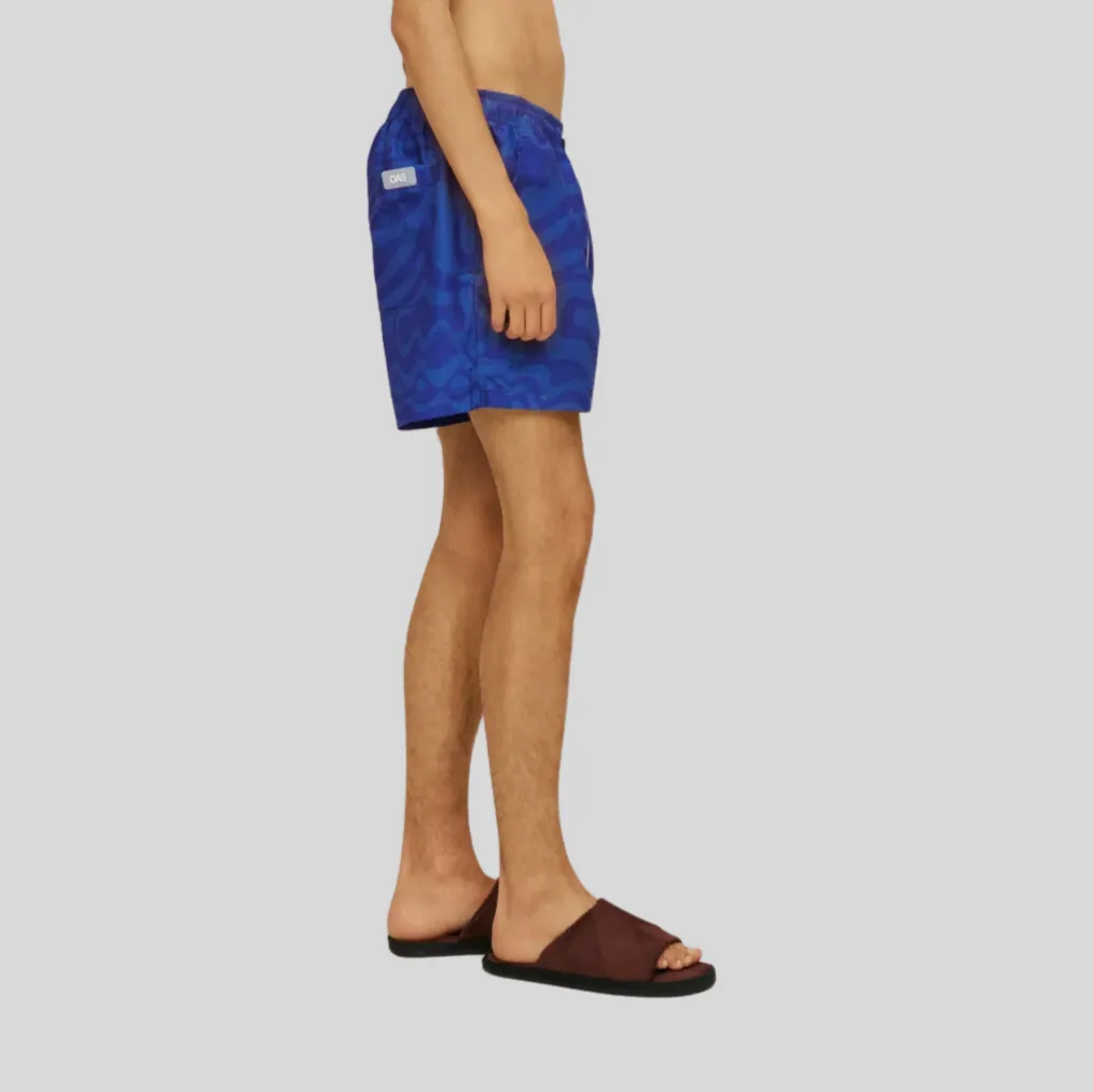 Flowing Abstract Print Swim Shorts - Blue