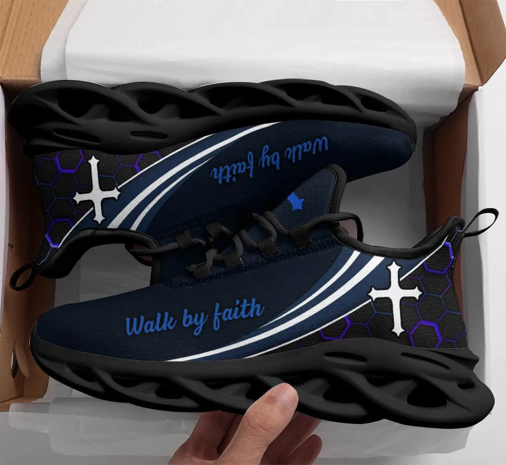 Jesus Walk By Faith Running Blue Sneakers 2 Max Soul Shoes - Christian Shoes For Men And Women