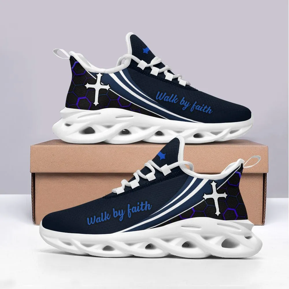 Jesus Walk By Faith Running Blue Sneakers 2 Max Soul Shoes - Christian Shoes For Men And Women