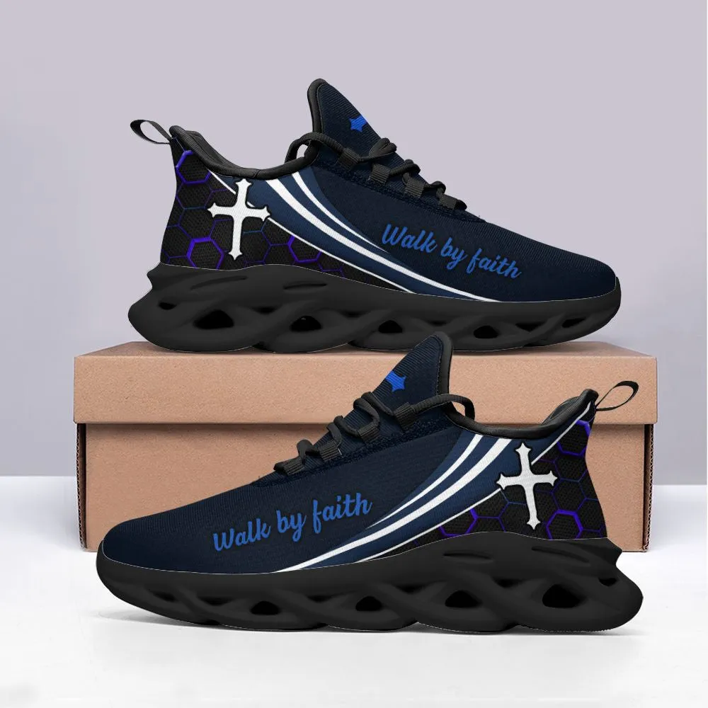 Jesus Walk By Faith Running Blue Sneakers 2 Max Soul Shoes - Christian Shoes For Men And Women