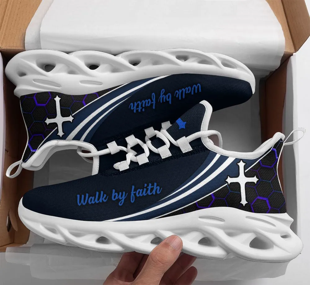 Jesus Walk By Faith Running Blue Sneakers 2 Max Soul Shoes - Christian Shoes For Men And Women