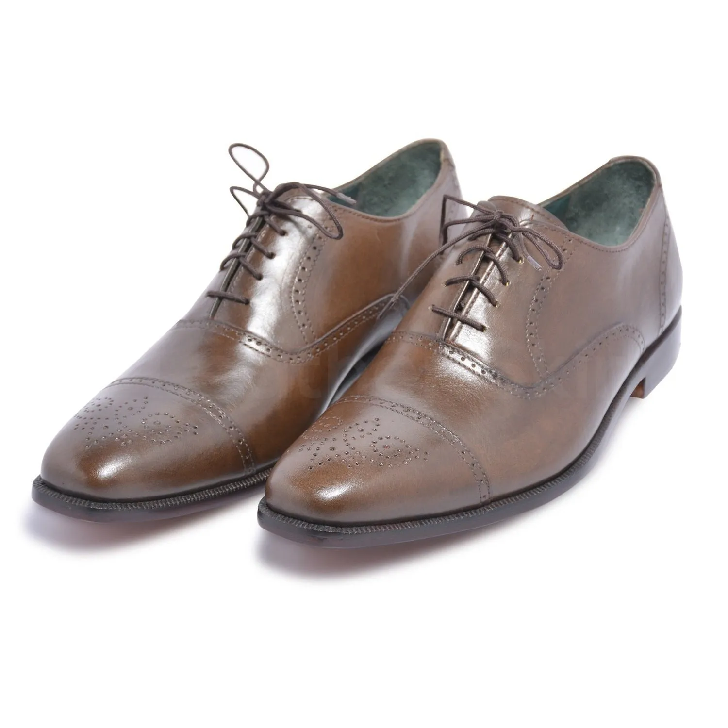 Men Brown Oxford Capped Toe Brogue Genuine Leather Shoes