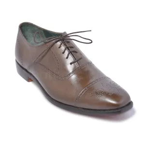 Men Brown Oxford Capped Toe Brogue Genuine Leather Shoes