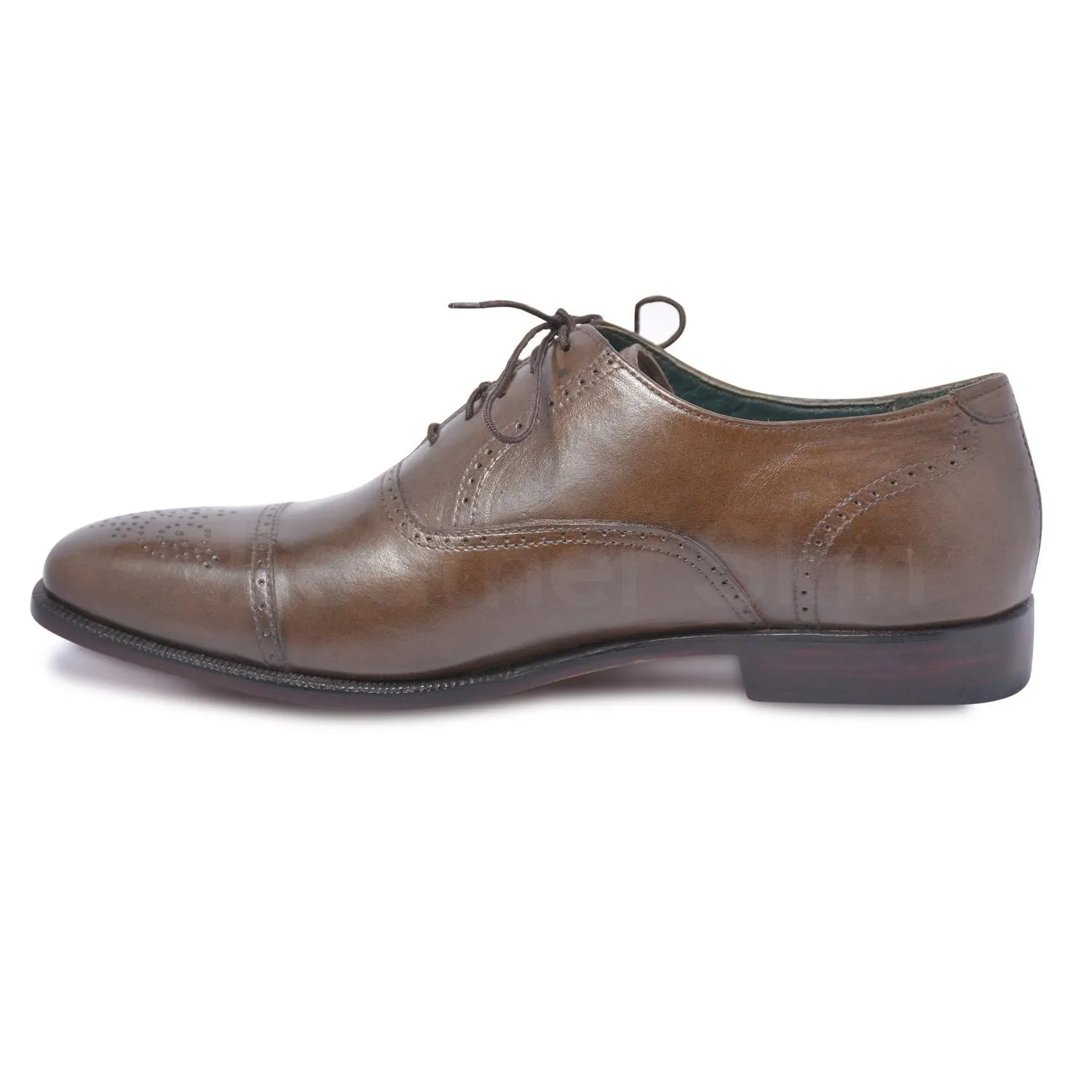 Men Brown Oxford Capped Toe Brogue Genuine Leather Shoes