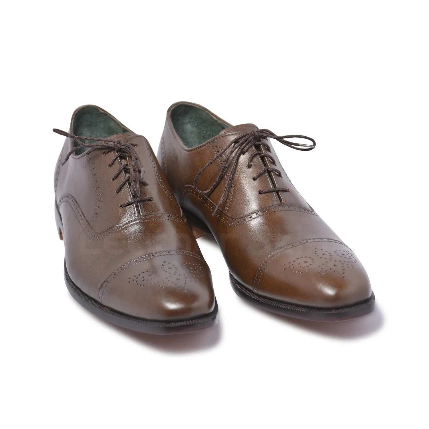 Men Brown Oxford Capped Toe Brogue Genuine Leather Shoes