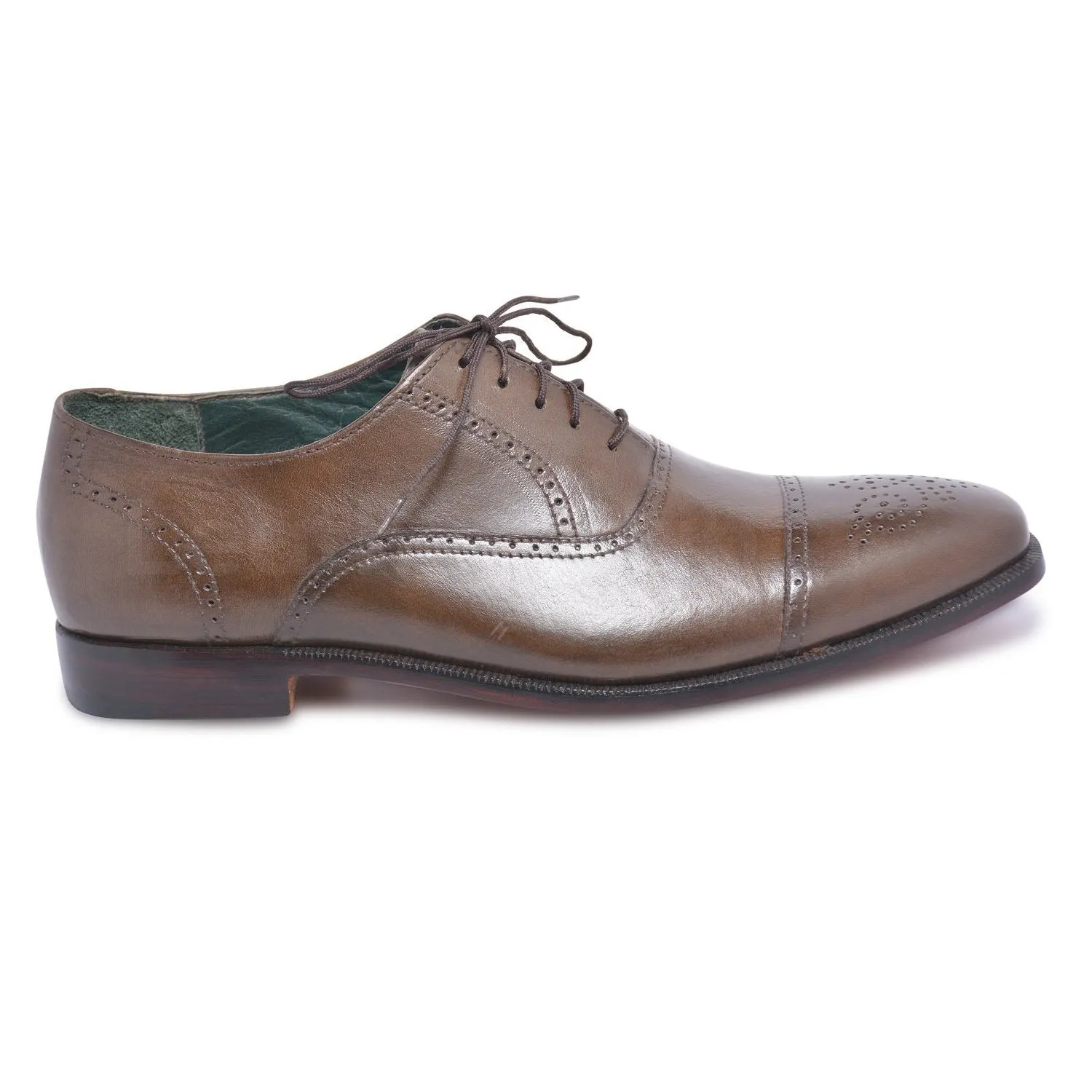 Men Brown Oxford Capped Toe Brogue Genuine Leather Shoes