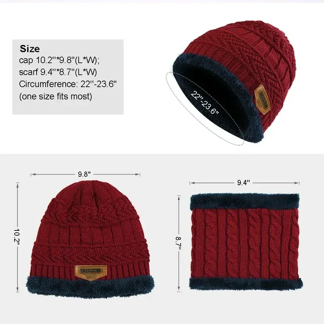 Men Winter Beanie Hat Scarf Set Warm Knit Hat Thick Knit Skull Cap ZB087