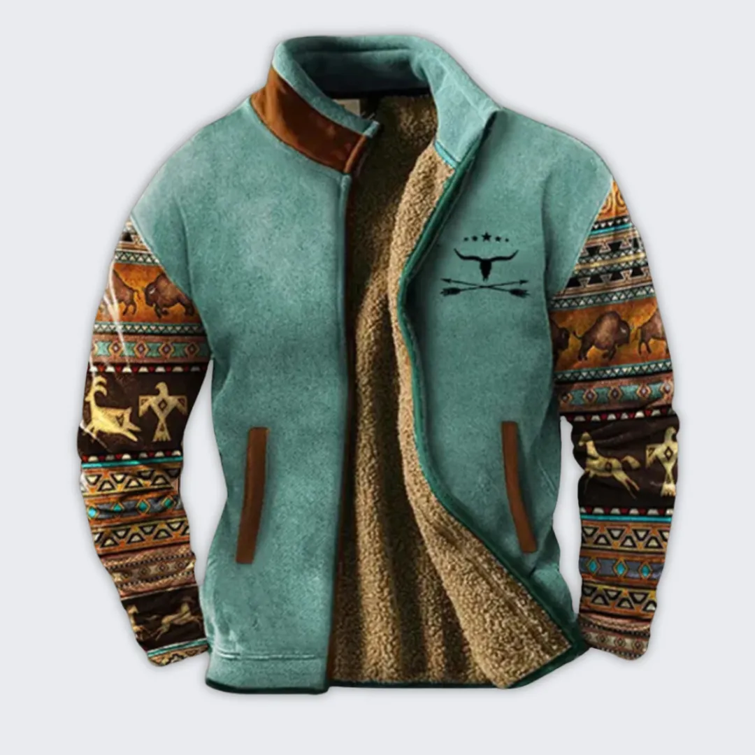 Men's Ethnic Print Fleece Sweater - Cozy Winter Outdoor Style
