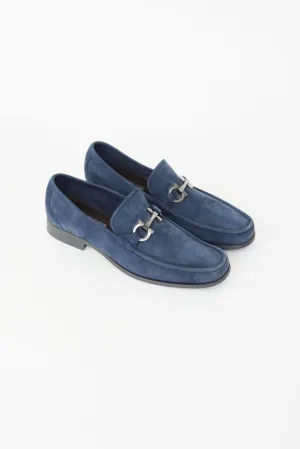 Navy Suede Gancini Loafer
