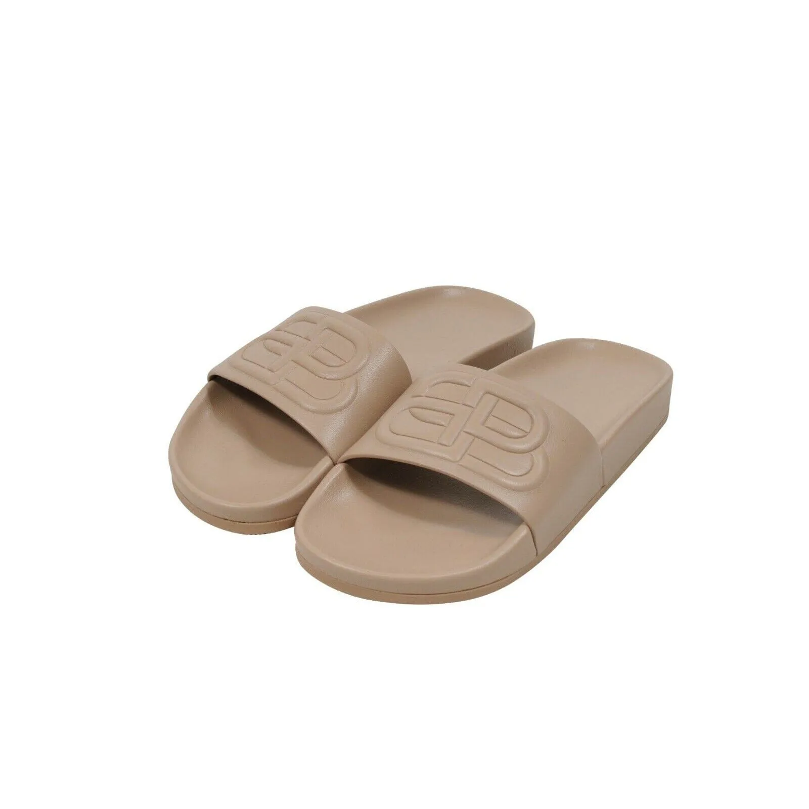 Tan Leather Pool Slides Flip Flops BB Logo Sandals