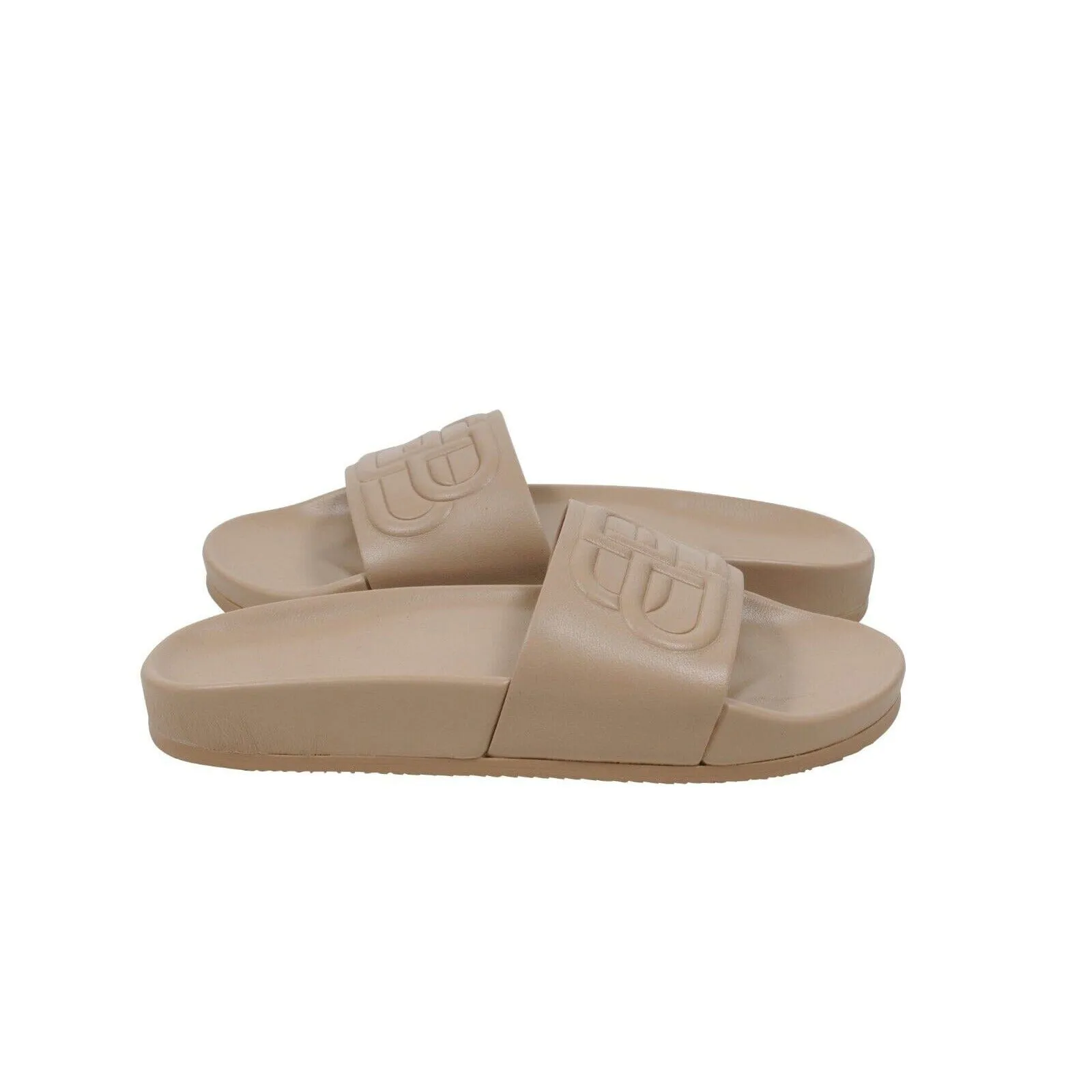 Tan Leather Pool Slides Flip Flops BB Logo Sandals