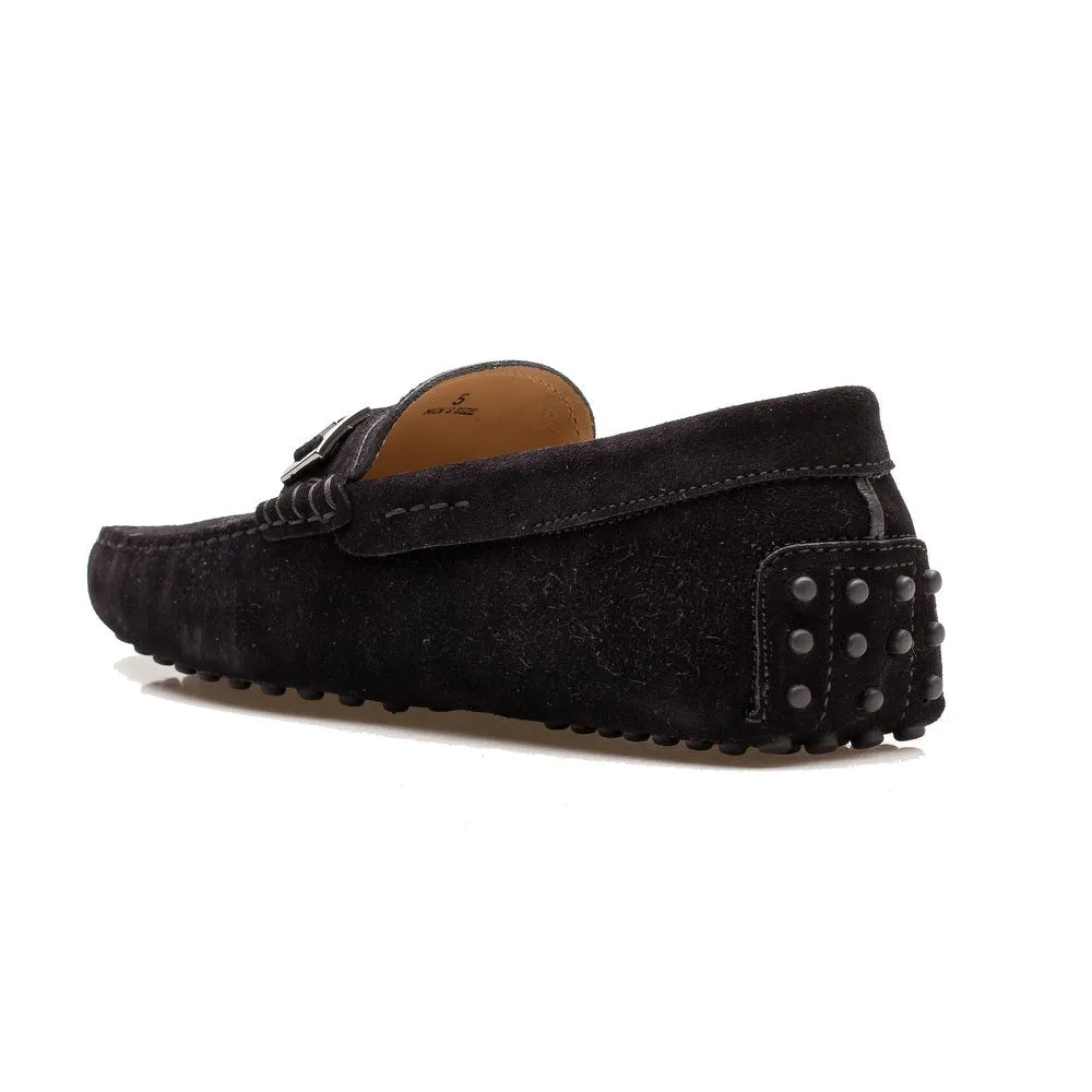 Tod's Marco Clamp Black Suede Silver Metal Driving Loafers