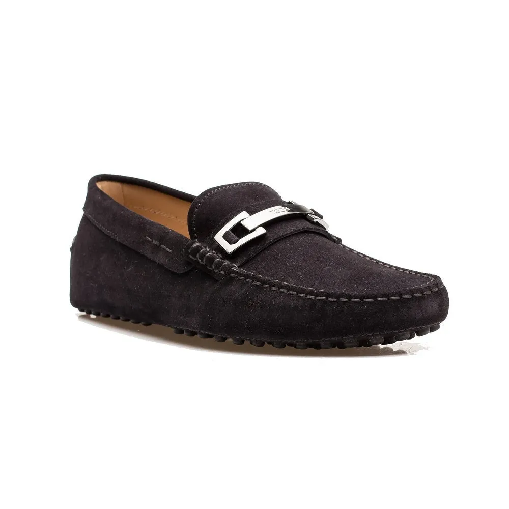 Tod's Marco Clamp Black Suede Silver Metal Driving Loafers