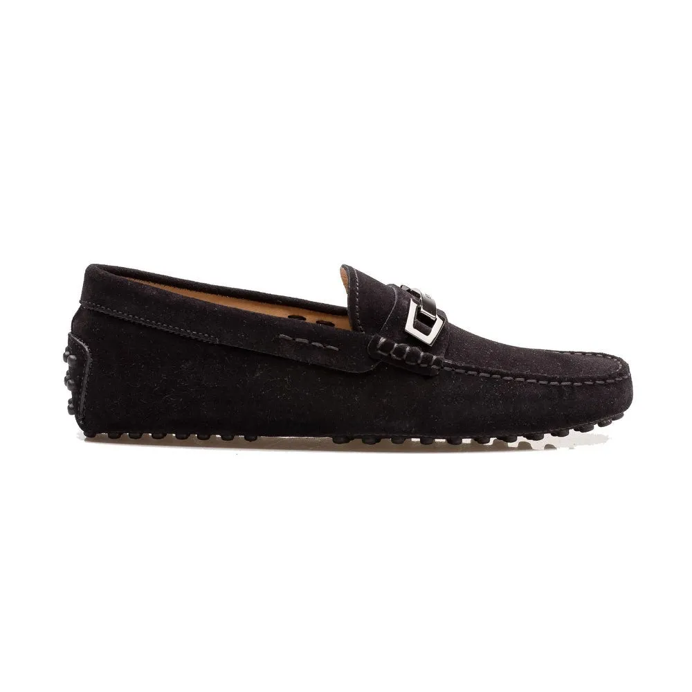 Tod's Marco Clamp Black Suede Silver Metal Driving Loafers