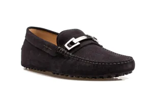 Tod's Marco Clamp Black Suede Silver Metal Driving Loafers
