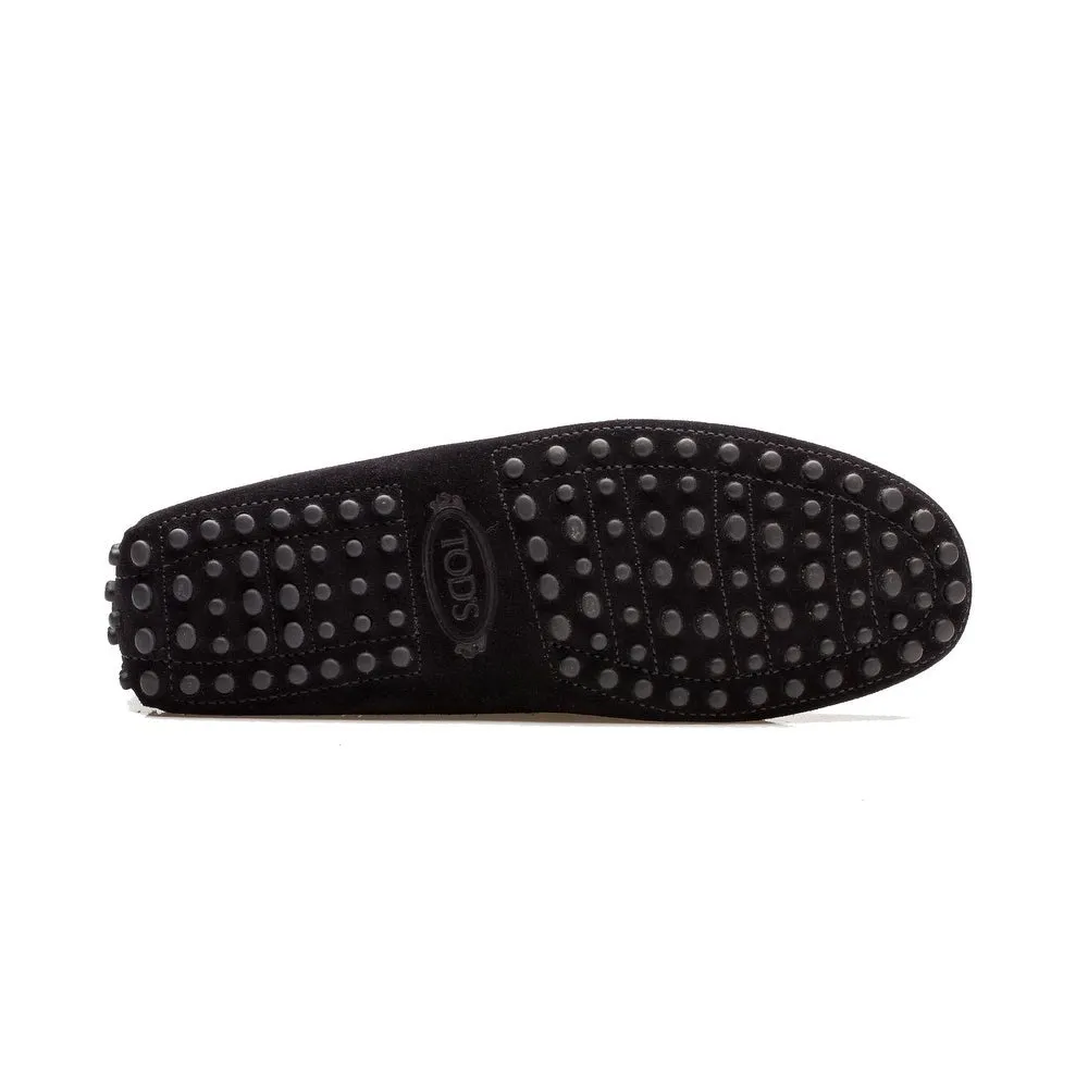 Tod's Marco Clamp Black Suede Silver Metal Driving Loafers